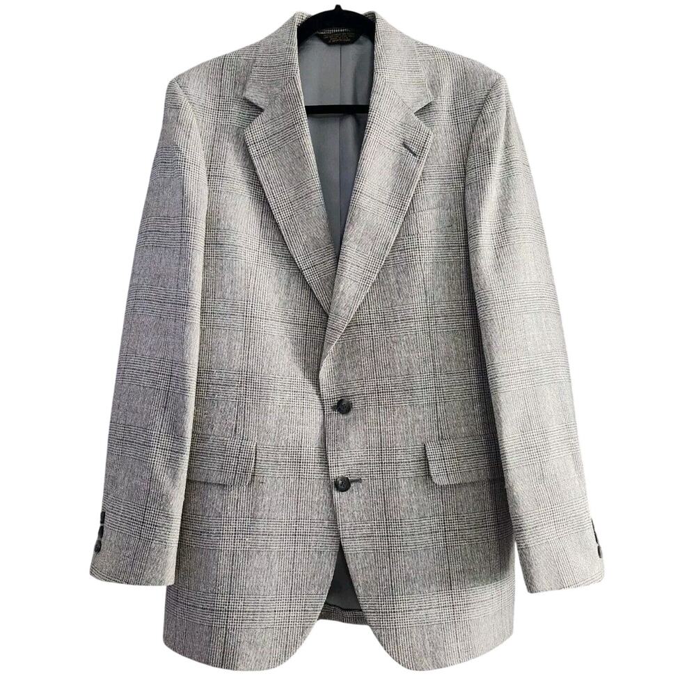 VINTAGE Tweed Jacket Gray Check 100% Wool Blazer Strathmore Anderson Little USA